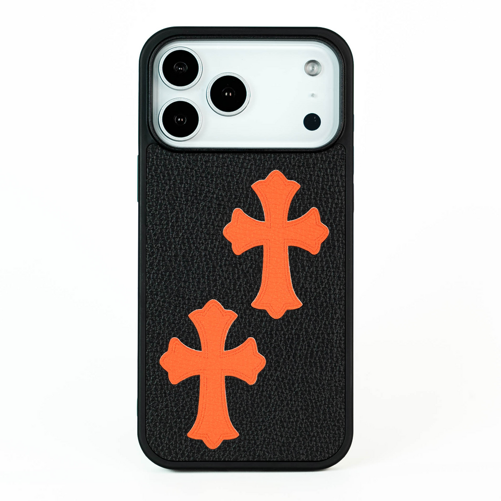 Cross Heart Leather Orange/Black iPhone Case – CASEXS
